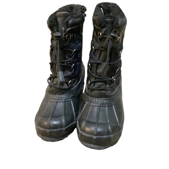 LANDS' END BOYS Black & Blue Winter Snow Boot Drawstring Round Toe- Size 11M - Picture 2 of 7